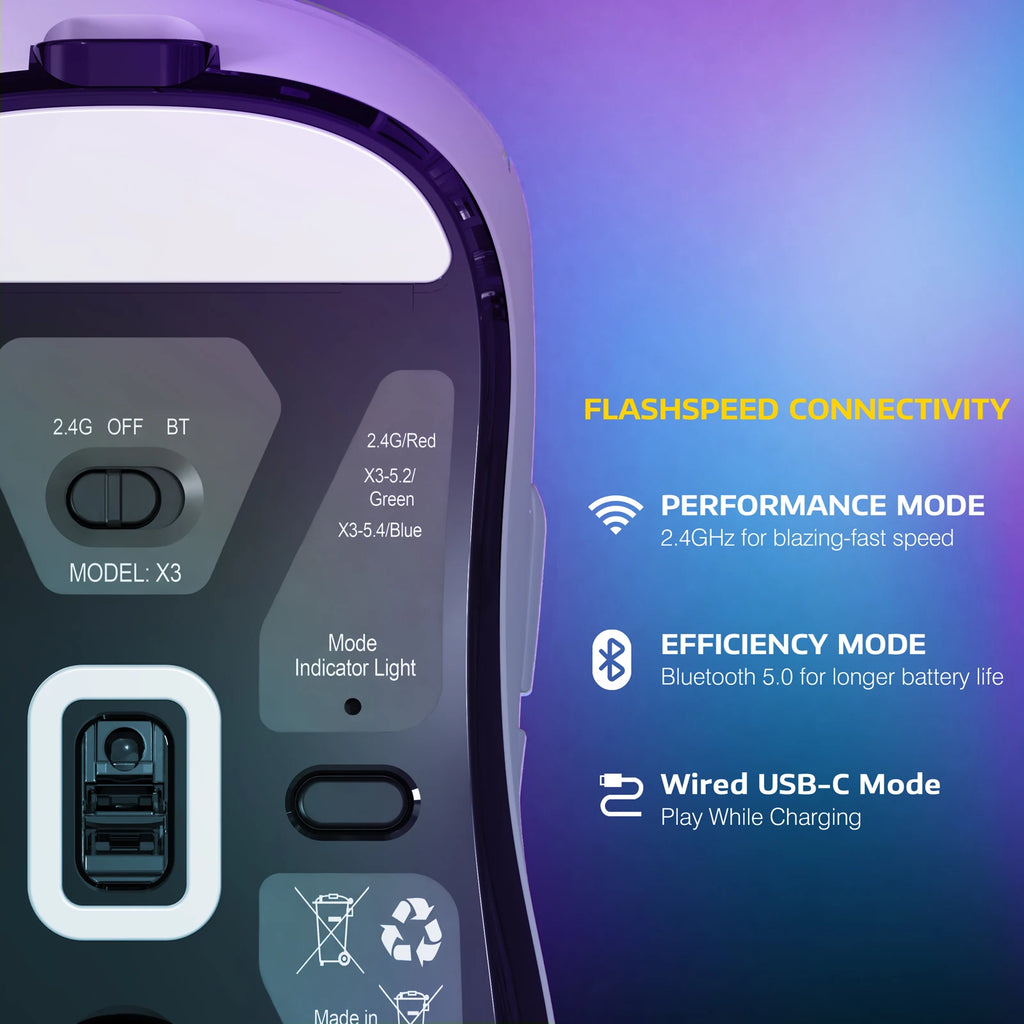 Wireless Gaming Mouse,49g Ergonomic PC Mouse,Triple 26K DPI Optical Sensor,Programmable Buttons