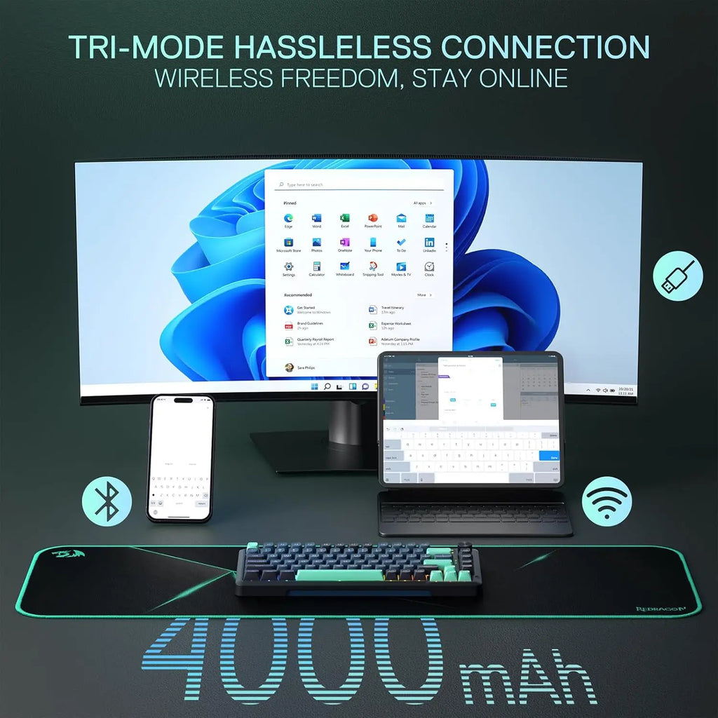 Wireless Gasket Gaming Keyboard w/Hype Screen & Knob, 81-Key Mechanical Keyboard, Mint Mambo Switches