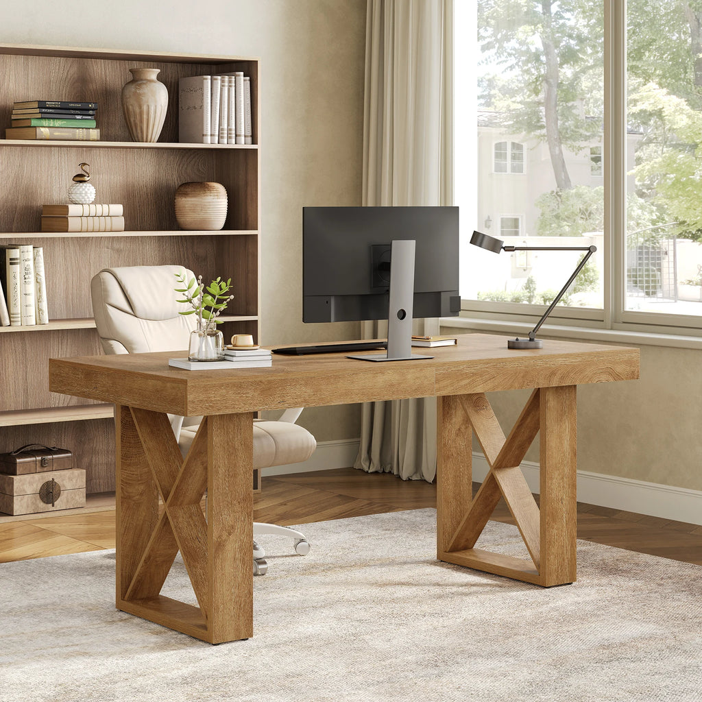 63-Inch Dining Table for 4-6 People,, Rectangle Kitchen Table for Dining Room, Living Room, Brown