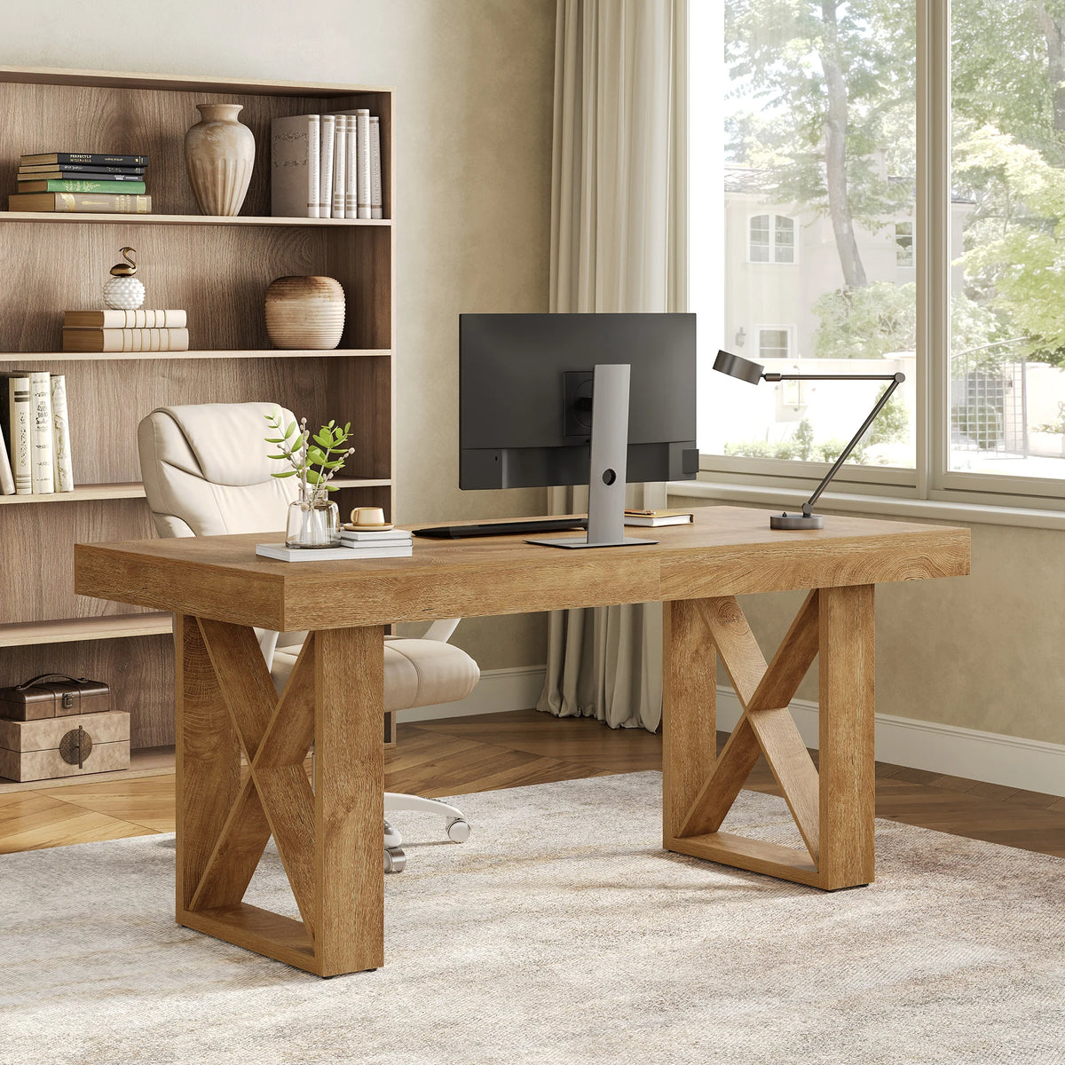 63-Inch Dining Table for 4-6 People,, Rectangle Kitchen Table for Dining Room, Living Room, Brown