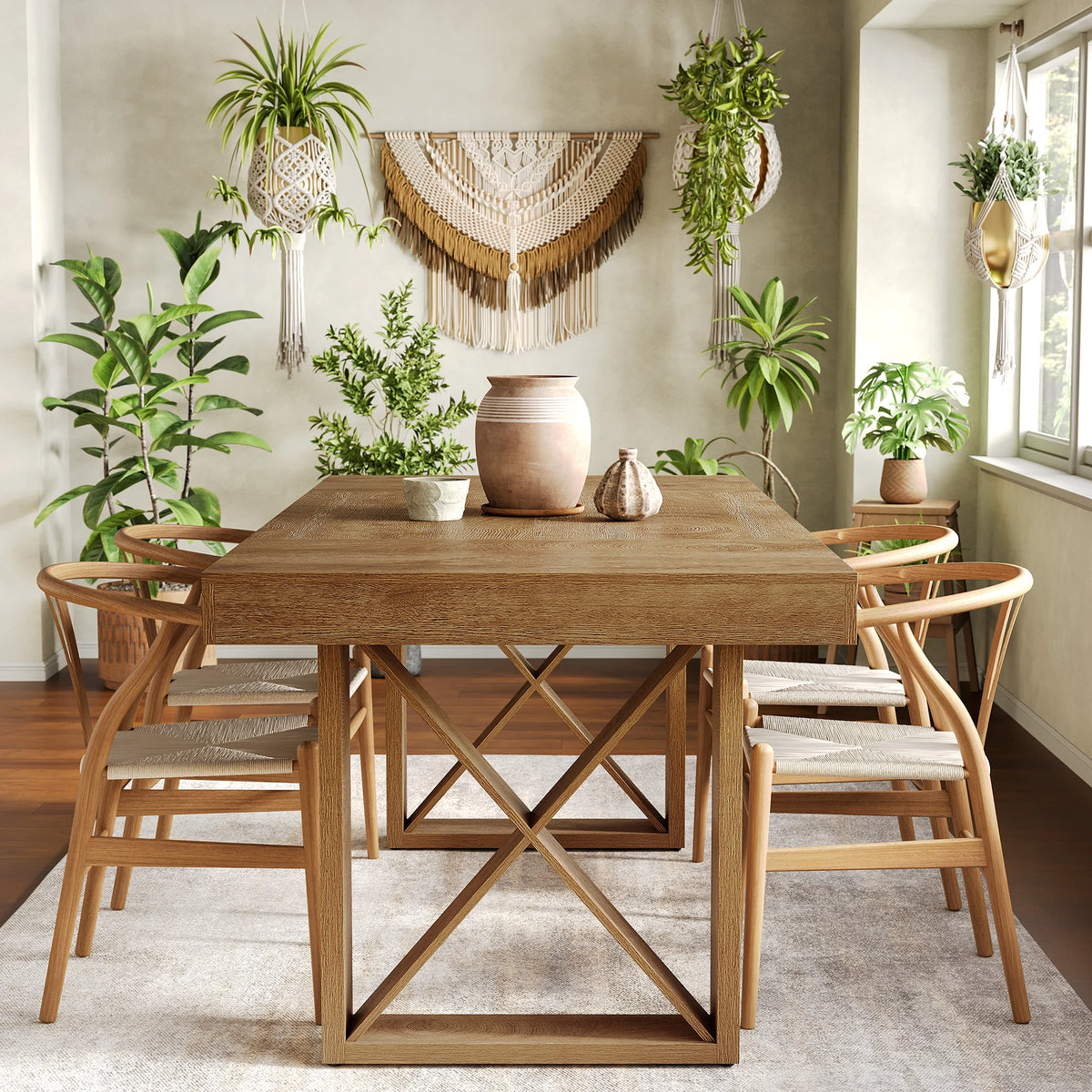 63-Inch Dining Table for 4-6 People,, Rectangle Kitchen Table for Dining Room, Living Room, Brown
