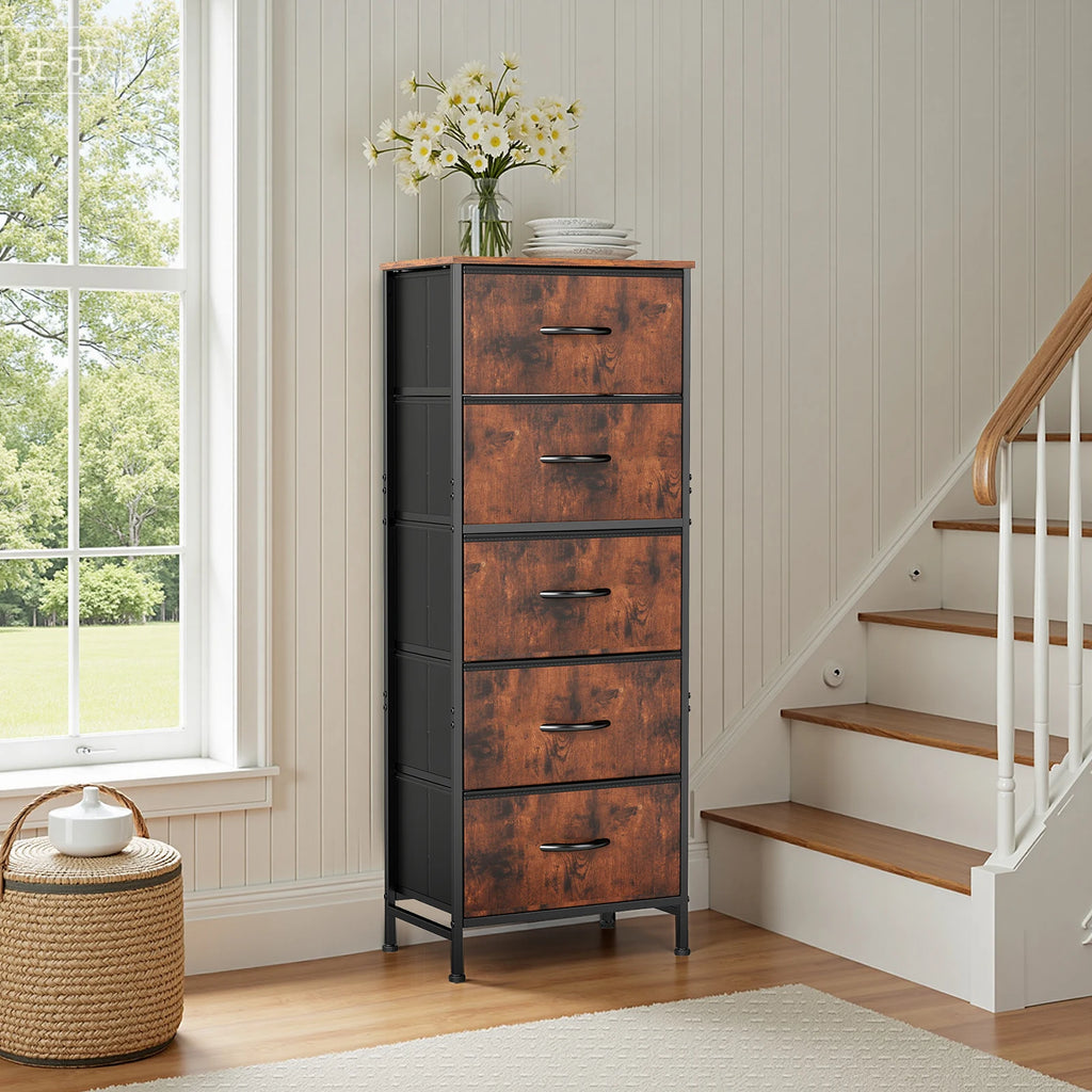 48IN Dresser For Bedroom With 5 Fabric Drawers Nightstand Wardrobe