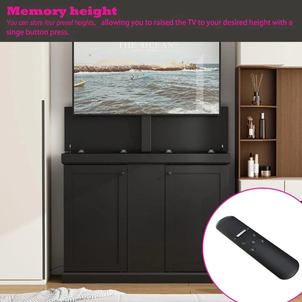 Electric TV Lift Cabinet Stand with Remote, 50.4" Media Console for Living Room, Black