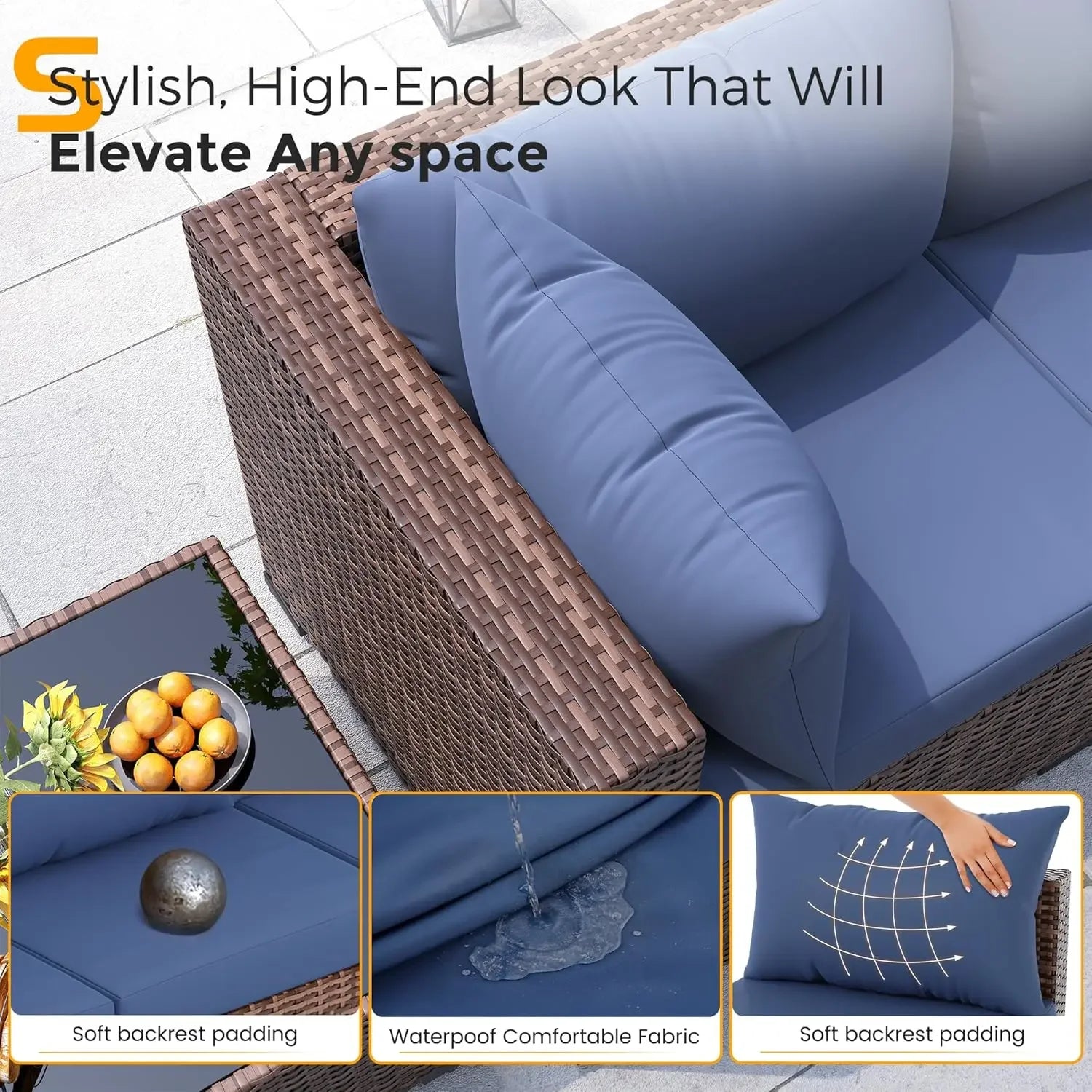 Furniture Set with Fire Pit Table, 8 Piece Sectional Sofas, All-Weather Wicker