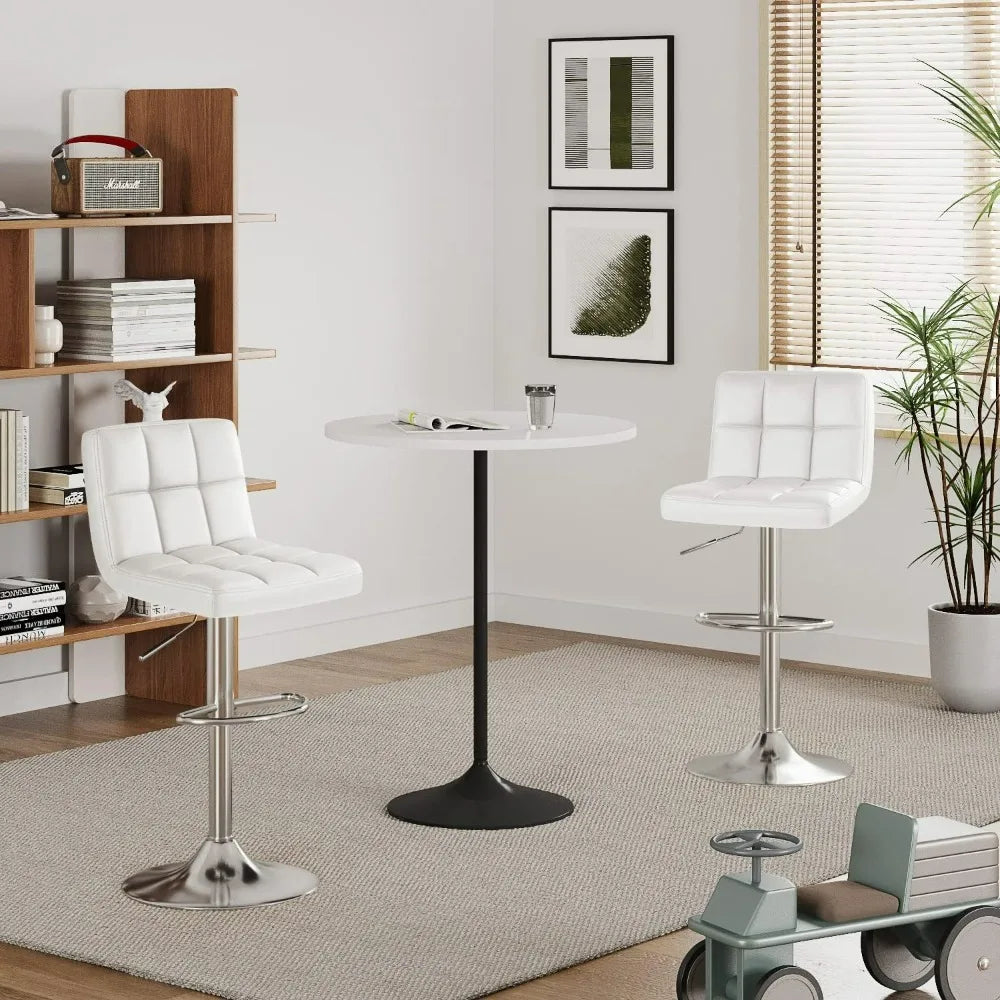 Bar Stools Modern Leather Swivel Adjustable Hydraulic Bar Stool Set of 2 (White)