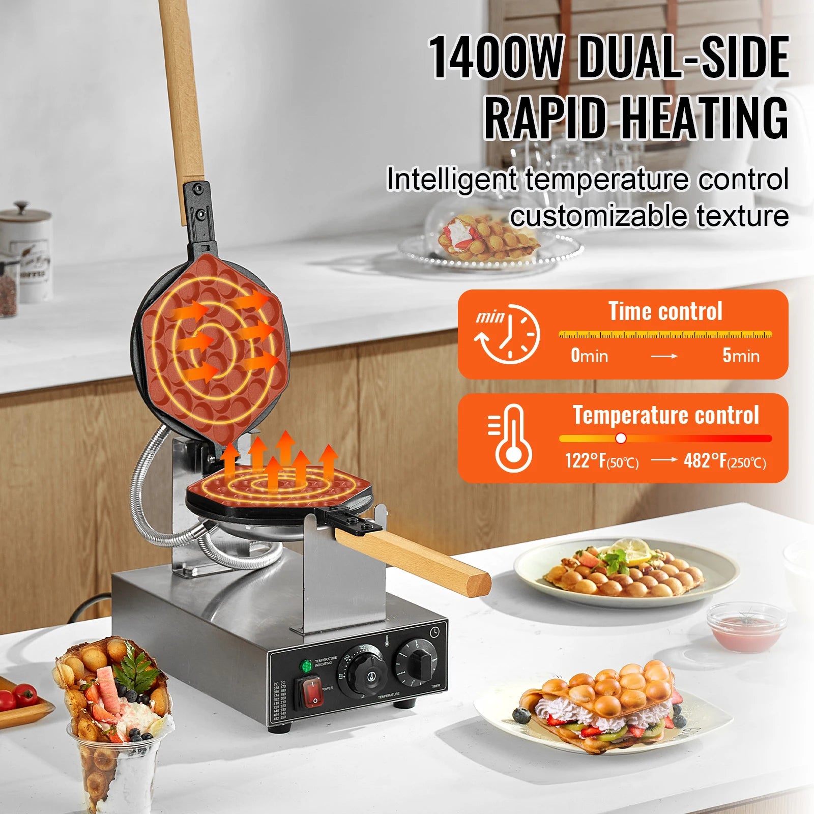 Commercial Waffle Maker 1400W Non-Stick