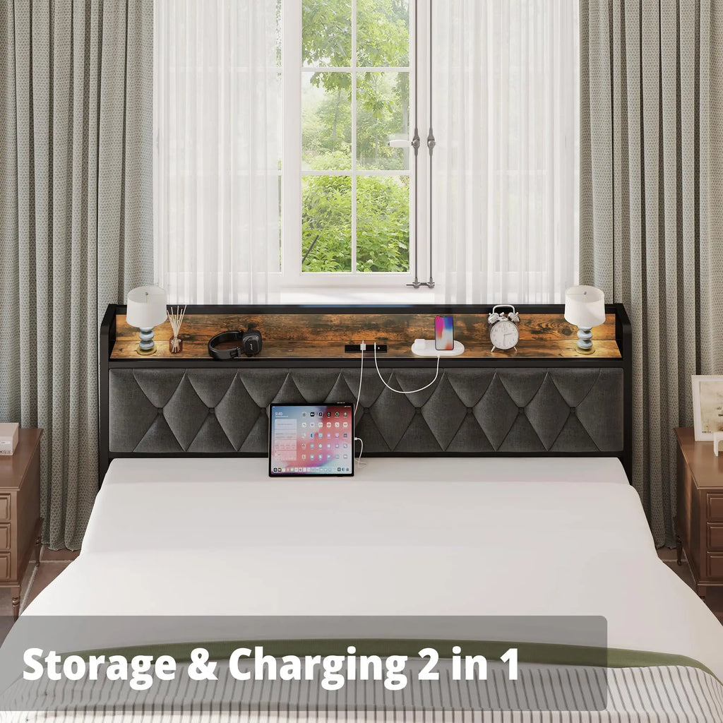 Twin/TwinXL/Full/Queen/King/CaliforniaKing Bed Frames, Storage Headboard with Outlets