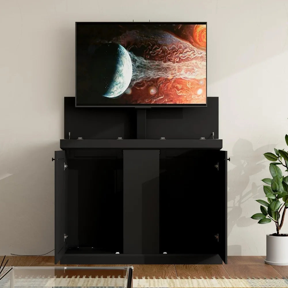 Electric TV Lift Cabinet Stand with Remote, 50.4" Media Console for Living Room, Black