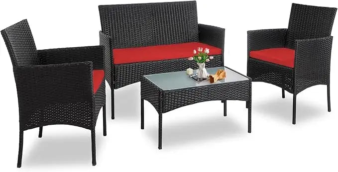 4 Piece Outdoor Wicker Conversation Furniture Set