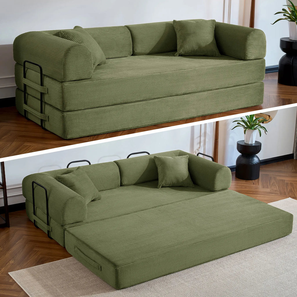 79’’ Folding Convertible Sofa Bed Corduroy Upholstered Boneless Couch, Loveseat Sleeper sofa