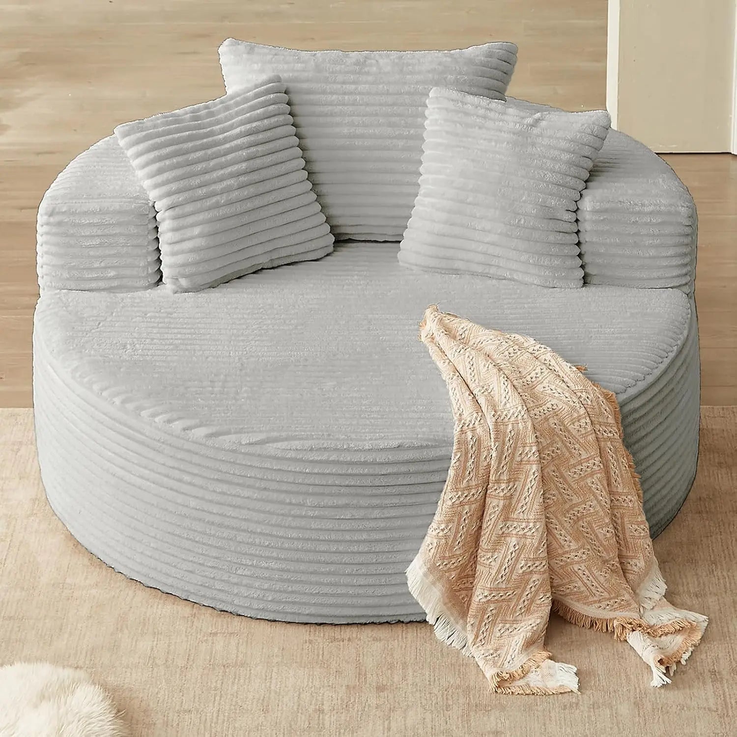 Oversized Round Chair Lounge Chaise, Upholstered Corduroy Deep Seat Cloud Large Circle Sofa Chair.