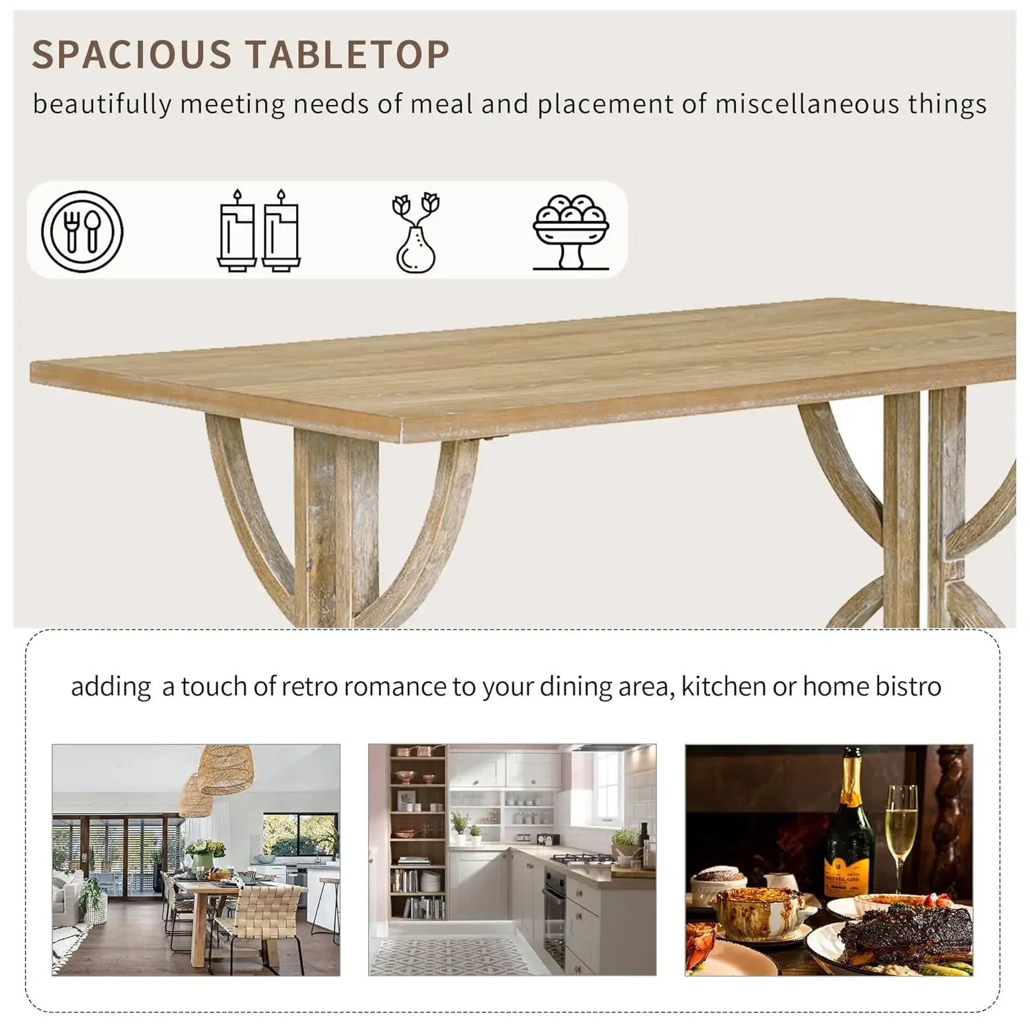 Solid Wood Kitchen Dining Room Table Set with Bench and Chairs for 6 Persons,