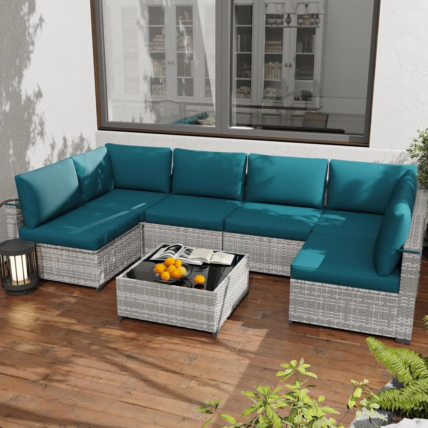 7-Piece All-Weather Rattan Patio Furniture Set Outdoor Modular Wicker Sectional Sofa