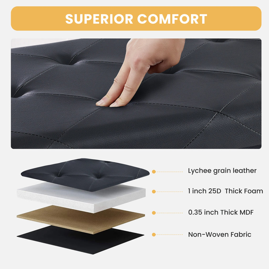 43 Inches Leather Folding Ottoman Storage Footstool Toy Box Bedroom Bench Load 660 lbs Foot Rest
