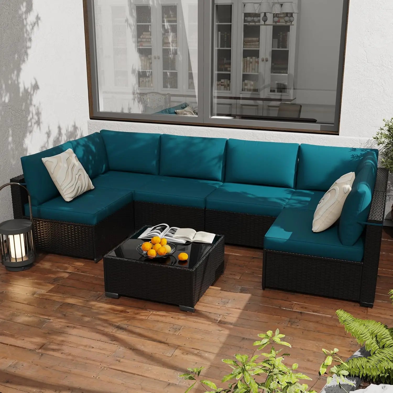 7-Piece All-Weather Rattan Patio Furniture Set Outdoor Modular Wicker Sectional Sofa