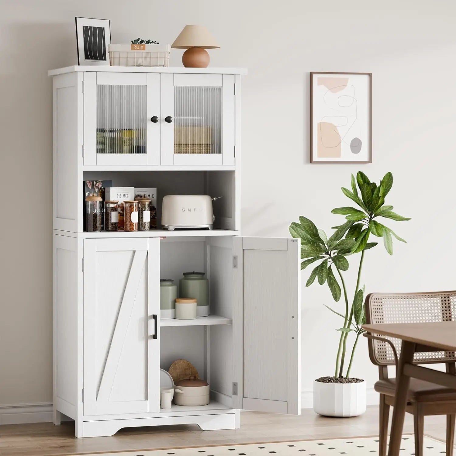 Free Standing Kitchen Pantry Cupboard with 4 Doors