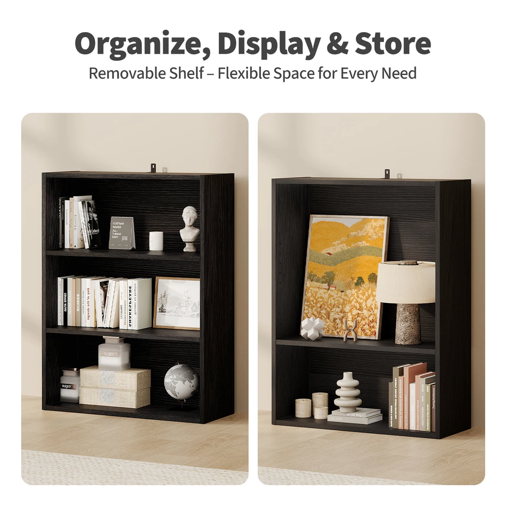 Wooden 3 Tiers Bookshelf Storage 31.5 Inch Tall Standing Display Bookshelf Sturdy Structure Graduated Shelves