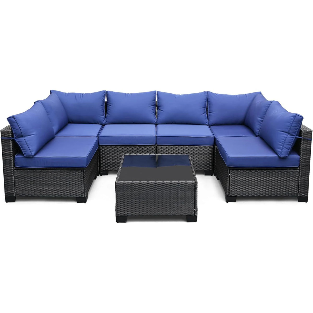 7-Piece Modular Outdoor Furniture Set, PE Rattan Wicker Sectional Modular Conversation Sofa Set