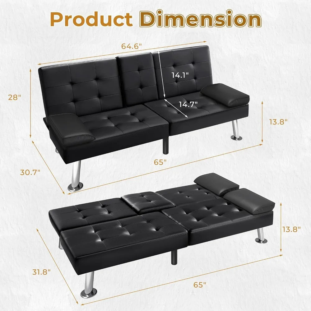 Futon Sofa Bed Modern Faux Leather Couch Bed Convertible Folding Recliner