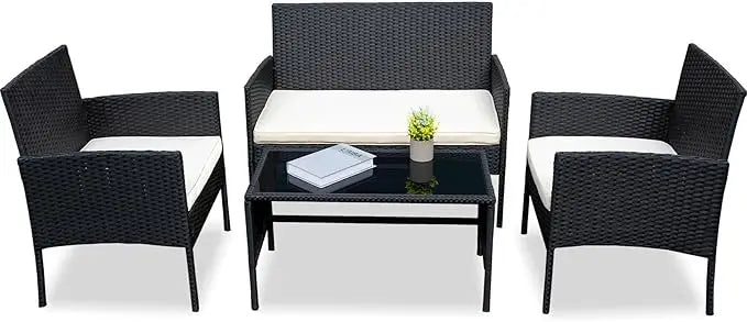 4 Piece Outdoor Wicker Conversation Furniture Set