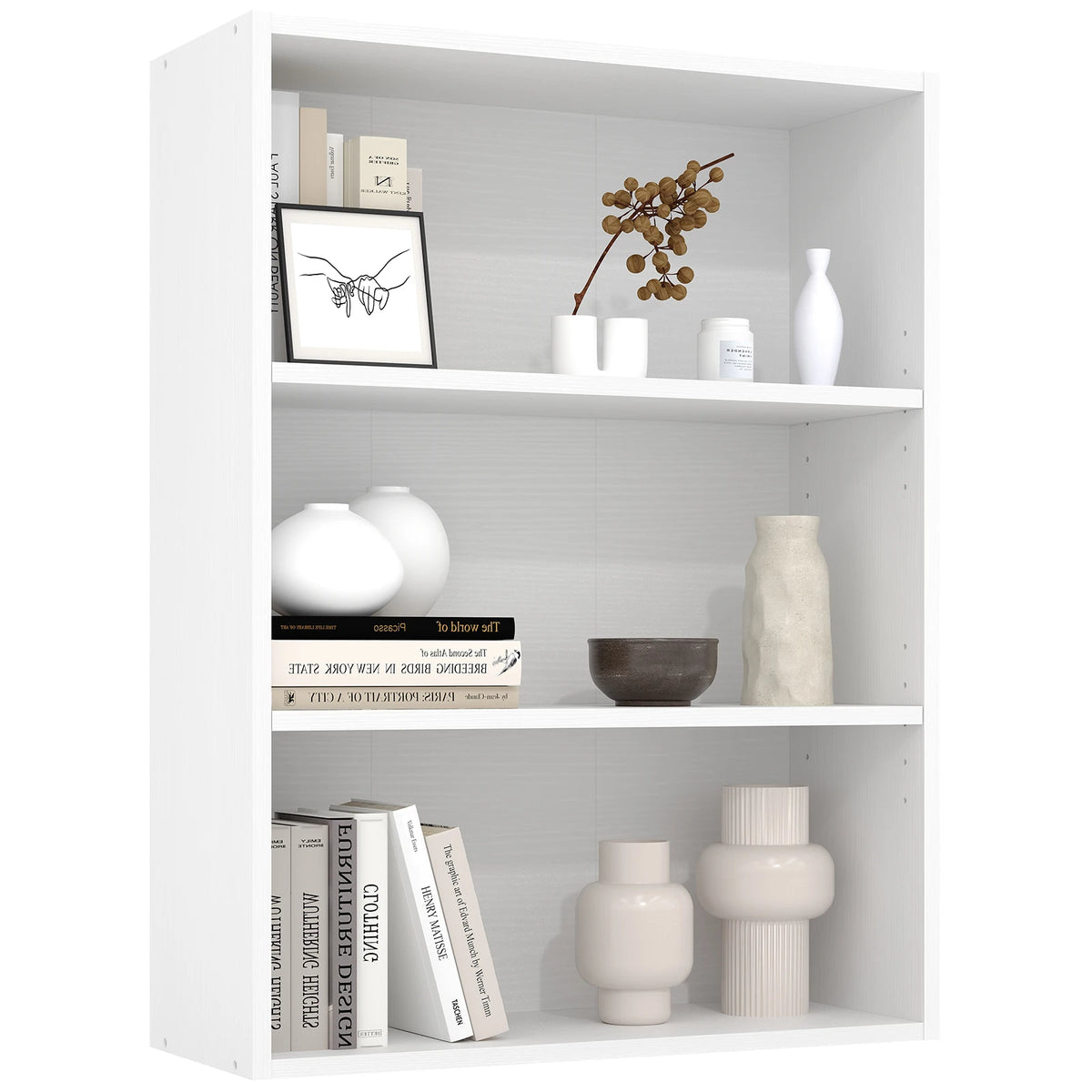 3-4 Tier Wooden Shelf Bookcase Tall Floor Standing Open Bookshelf for Living Room and Home Office Personalized Storage