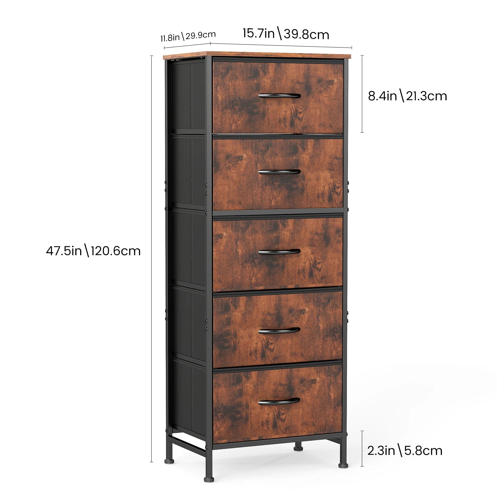 48IN Dresser For Bedroom With 5 Fabric Drawers Nightstand Wardrobe