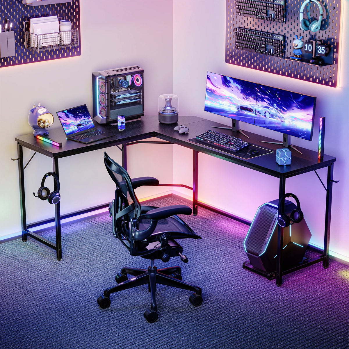 66 Inch L Shaped Corner Computer Desk With Iron Hook X-type Stable Structure Larger Gaming Office Table