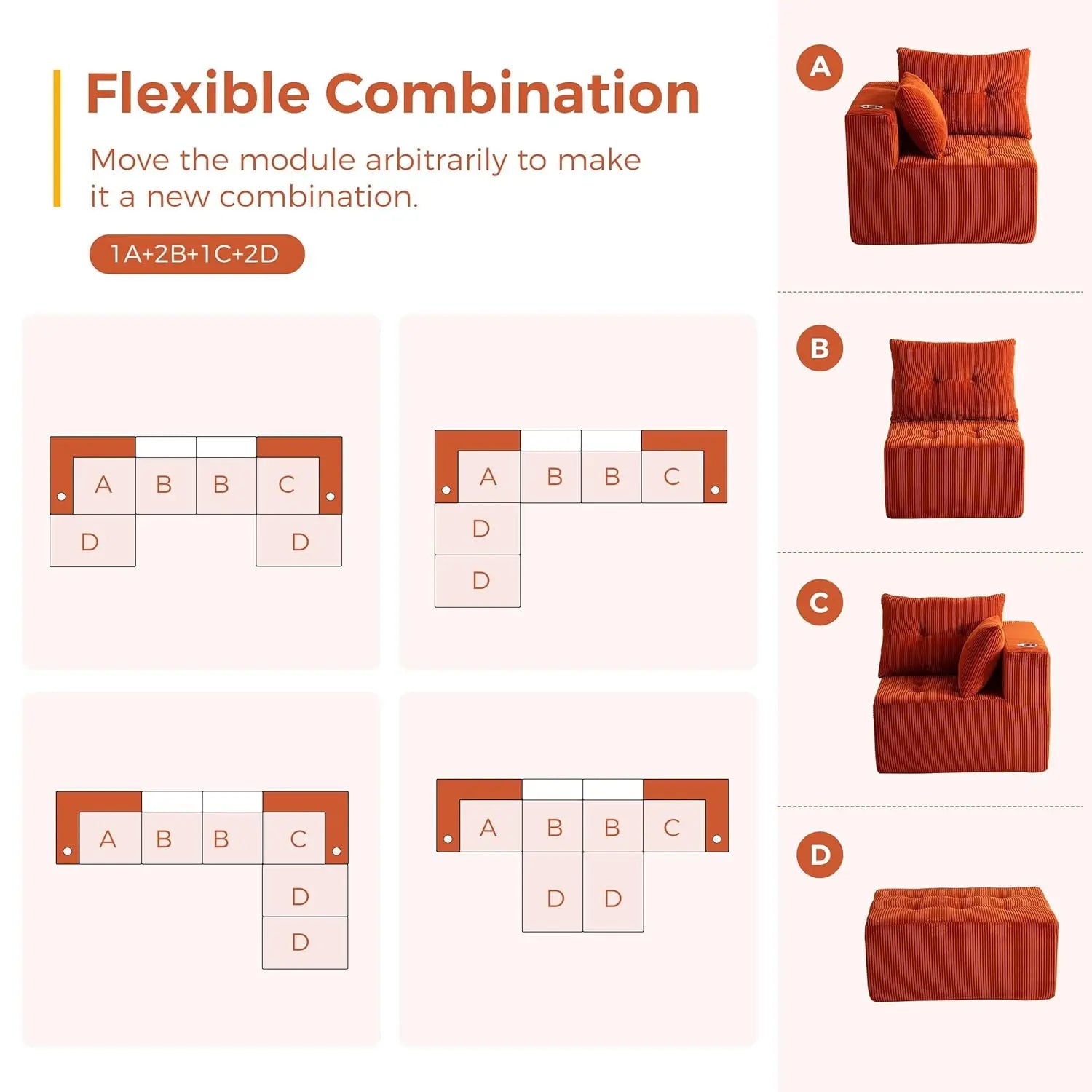 129.5" U Shaped Modular Sectional Sofa with 2 Ottomans Tufted Cloud 6 Seat Sleeper