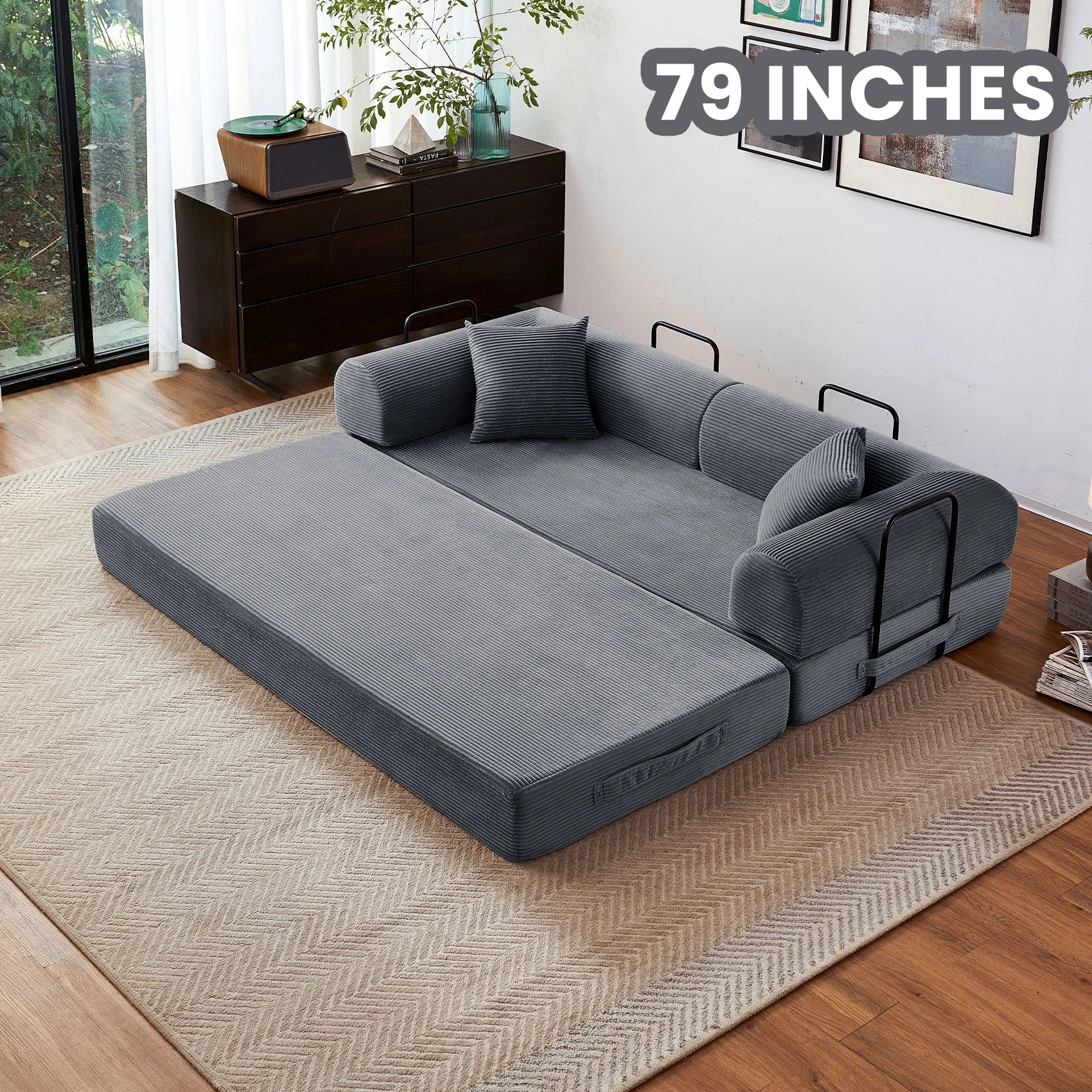 79'' Boneless Couch Foldable Convertible Futon Sleeper Sofa Bed