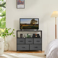 Fireplace TV Stand Dresser For Bedroom With 5 Fabric Drawers Storage Chest
