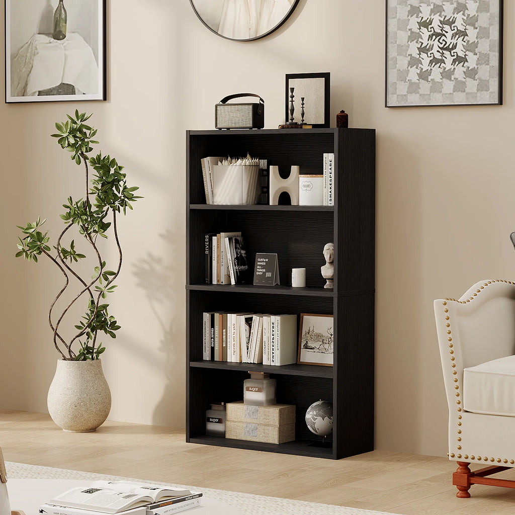 3-4 Tier Wooden Shelf Bookcase Tall Floor Standing Open Bookshelf for Living Room and Home Office Personalized Storage
