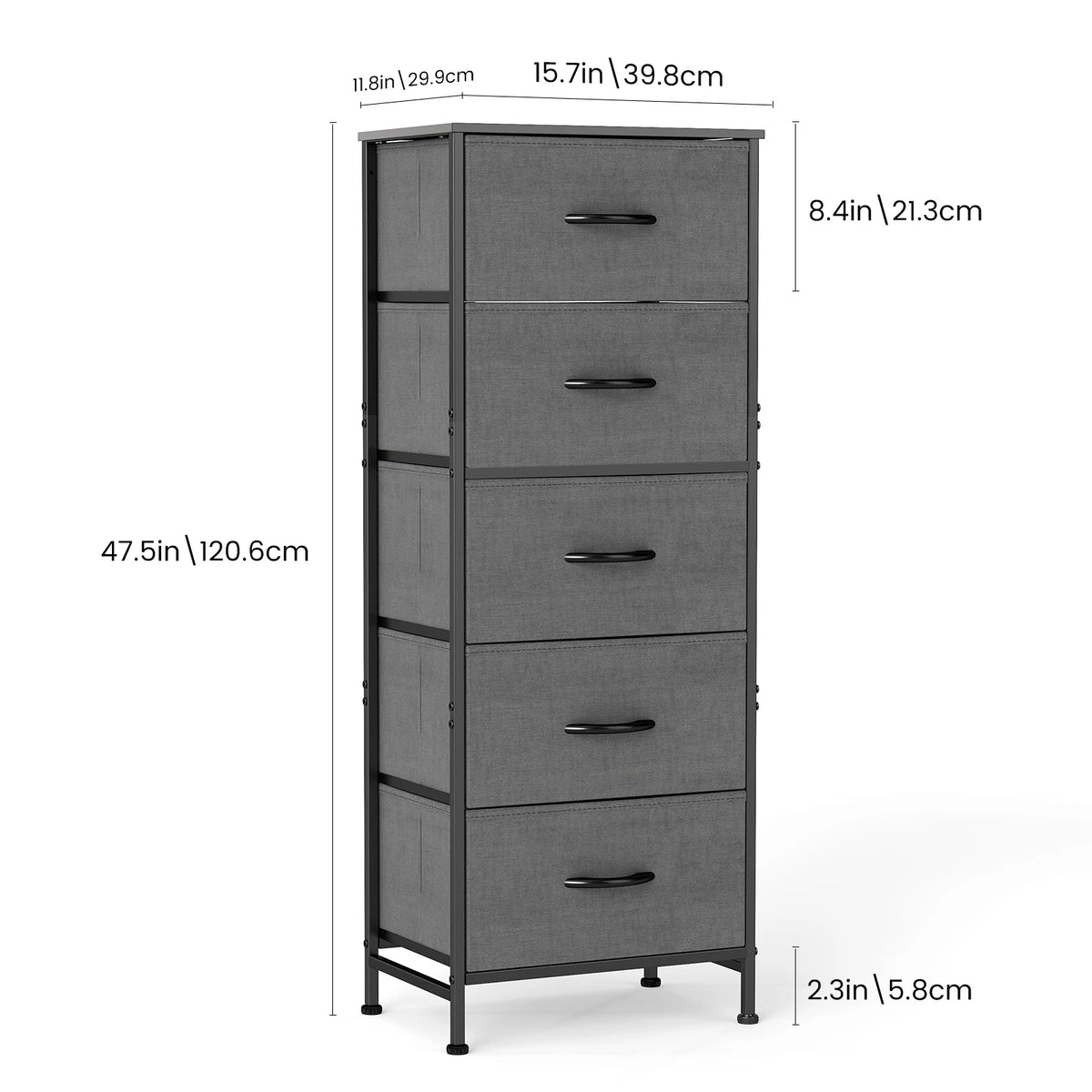 48IN Dresser For Bedroom With 5 Fabric Drawers Nightstand Wardrobe