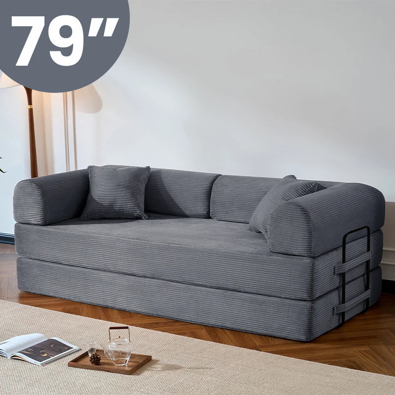 79’’ Folding Convertible Sofa Bed Corduroy Upholstered Boneless Couch, Loveseat Sleeper sofa