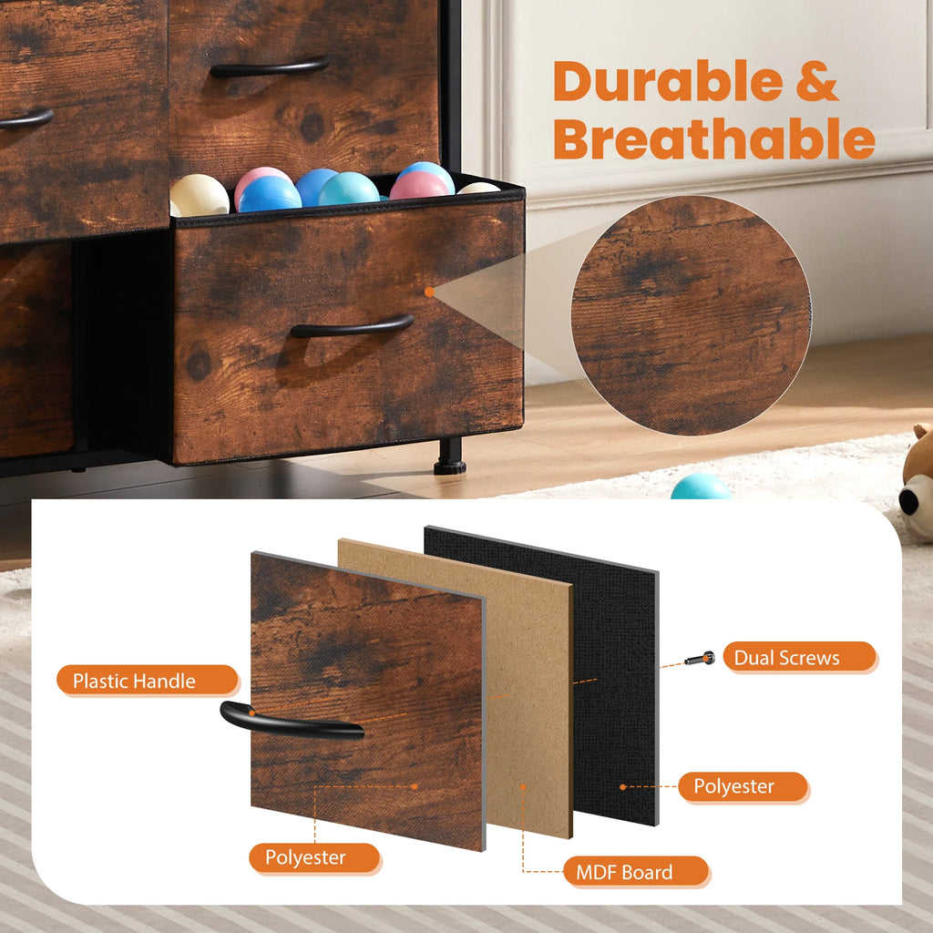 JHK Bedside Table For Bedroom With 10 Fabric Drawers
