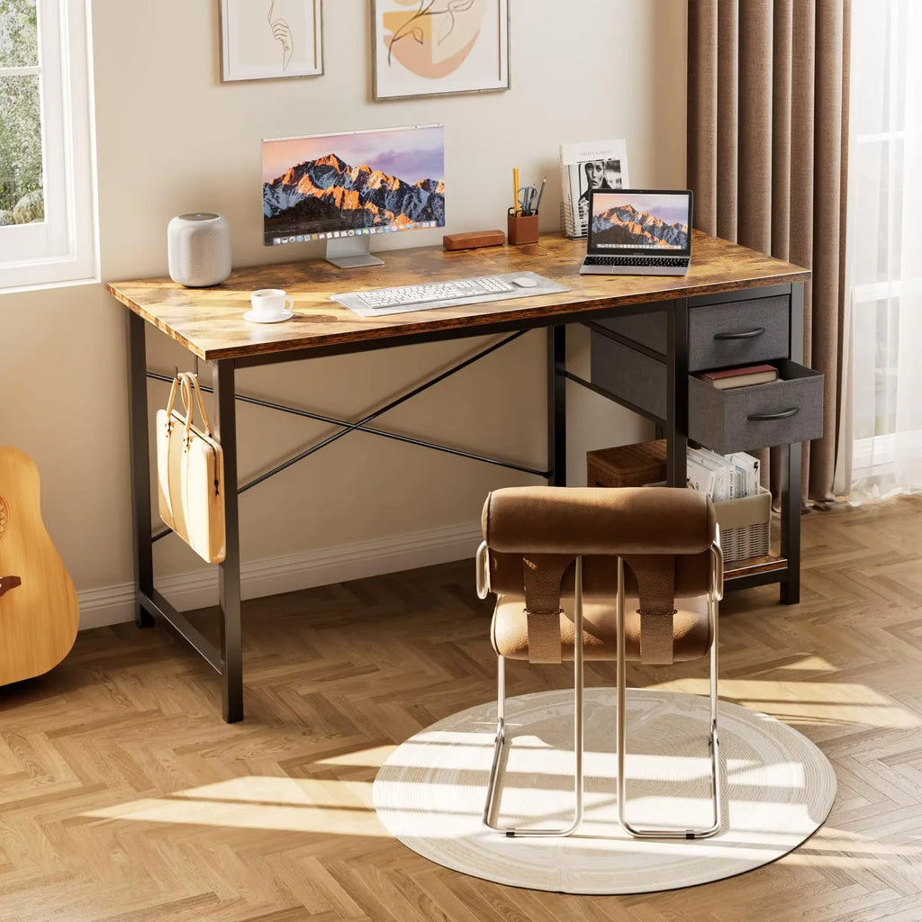 47IN Computer Desk with 2 Drawers For Study Office  Wood Table with Adjustable Position Drawers