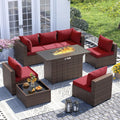Furniture Set with Fire Pit Table, 8 Piece Sectional Sofas, All-Weather Wicker