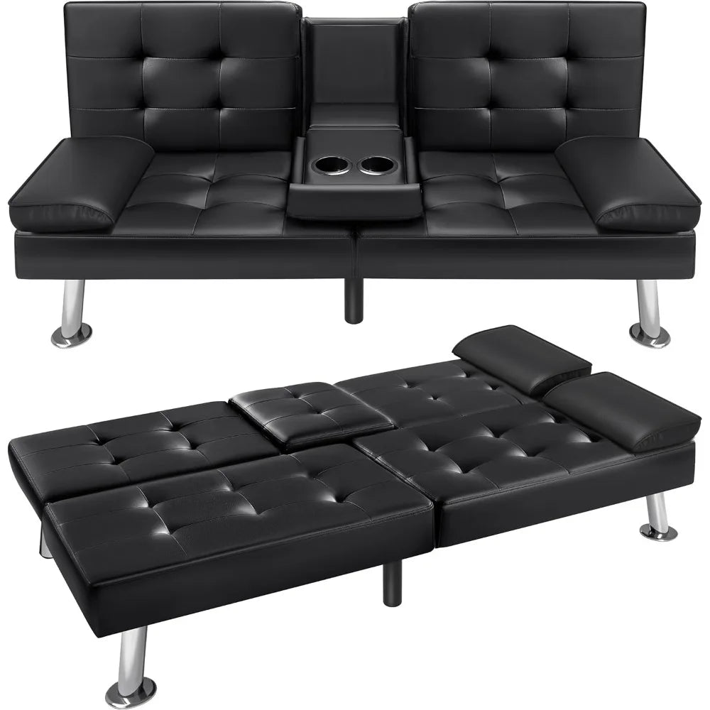 Futon Sofa Bed Modern Faux Leather Couch Bed Convertible Folding Recliner