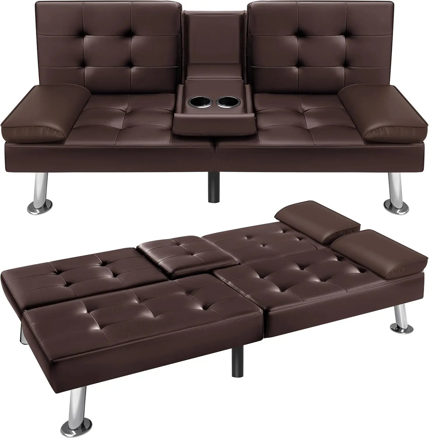 Futon Sofa Bed Modern Faux Leather Couch Bed Convertible Folding Recliner