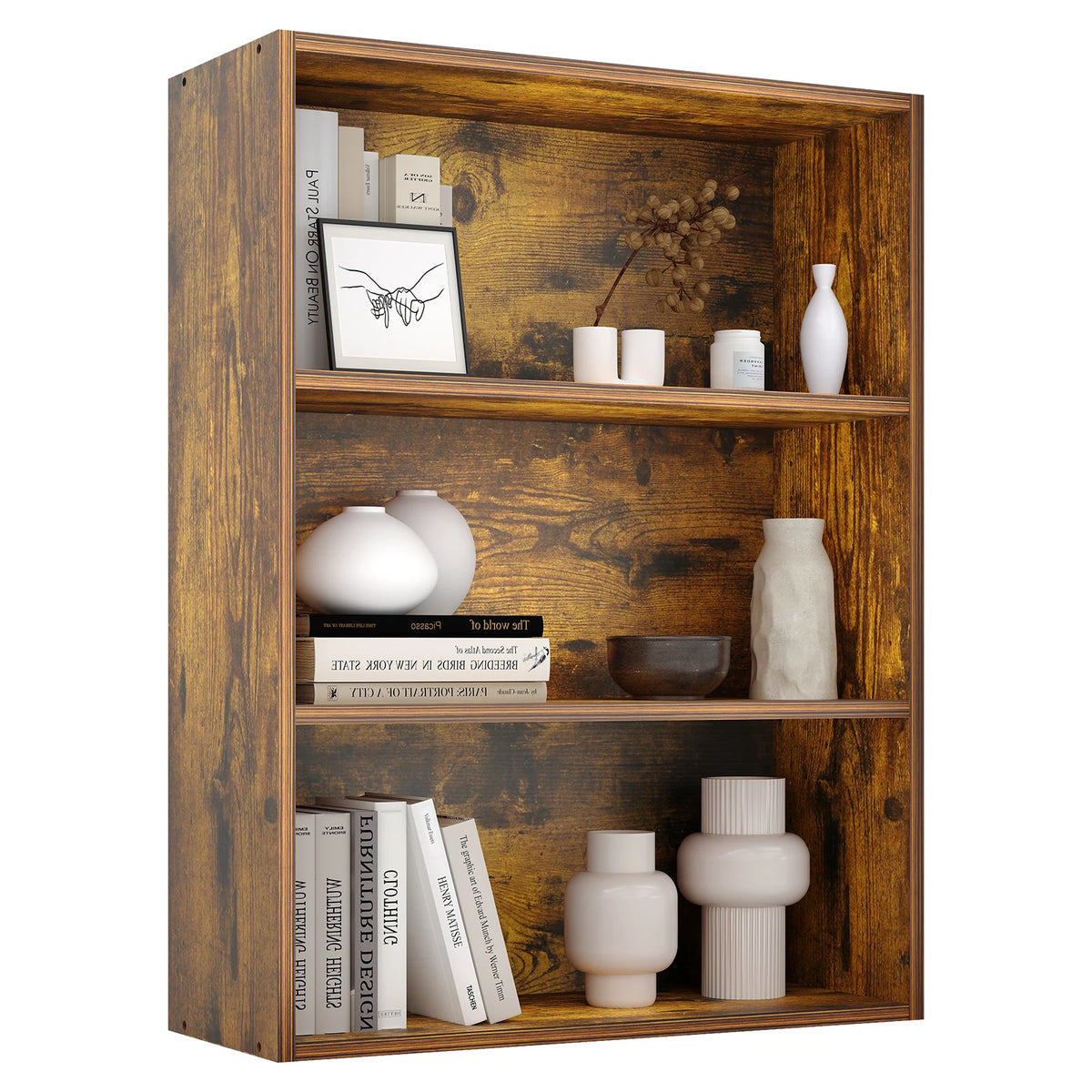 3-4 Tier Wooden Shelf Bookcase Tall Floor Standing Open Bookshelf for Living Room and Home Office Personalized Storage