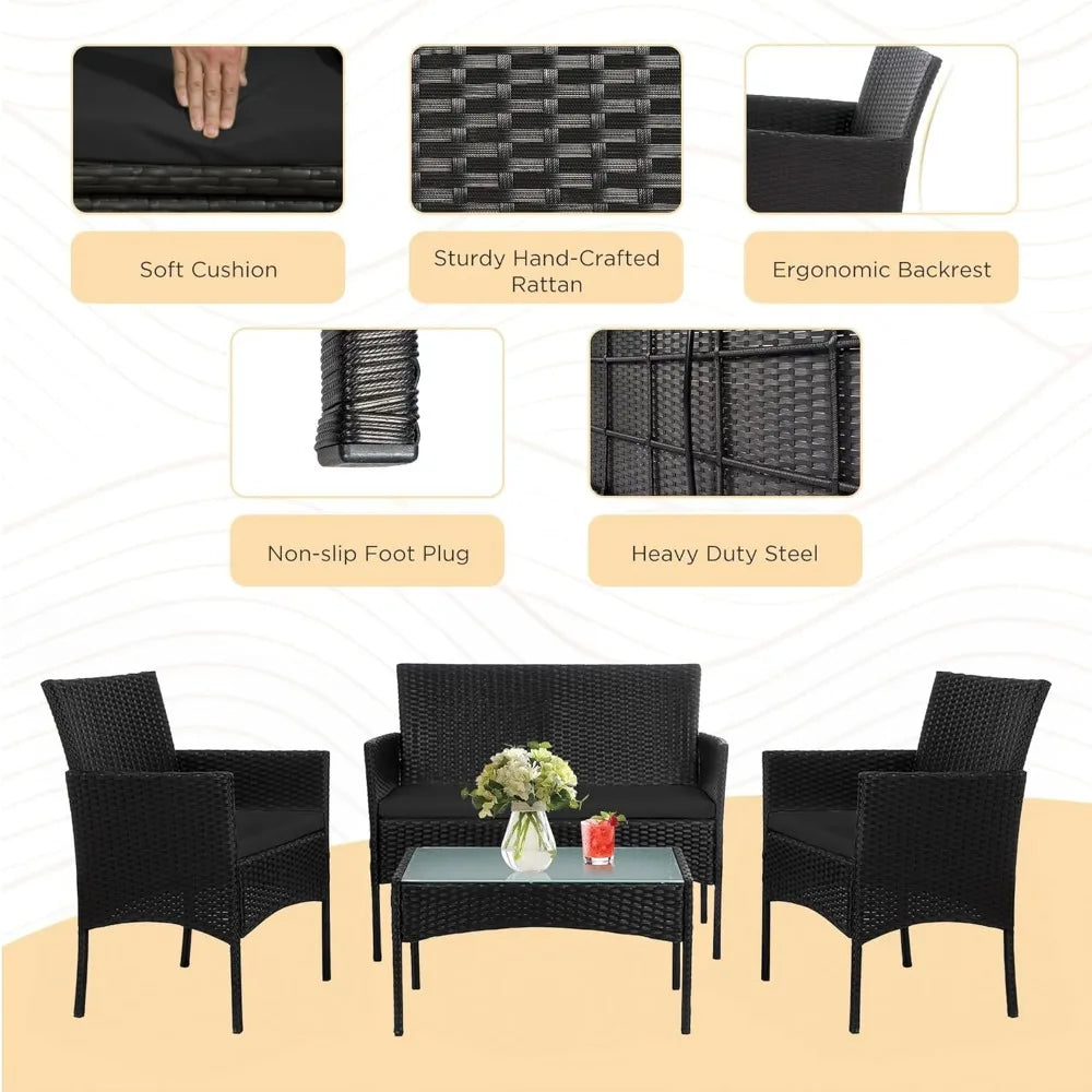 4 Piece Outdoor Wicker Conversation Furniture Set
