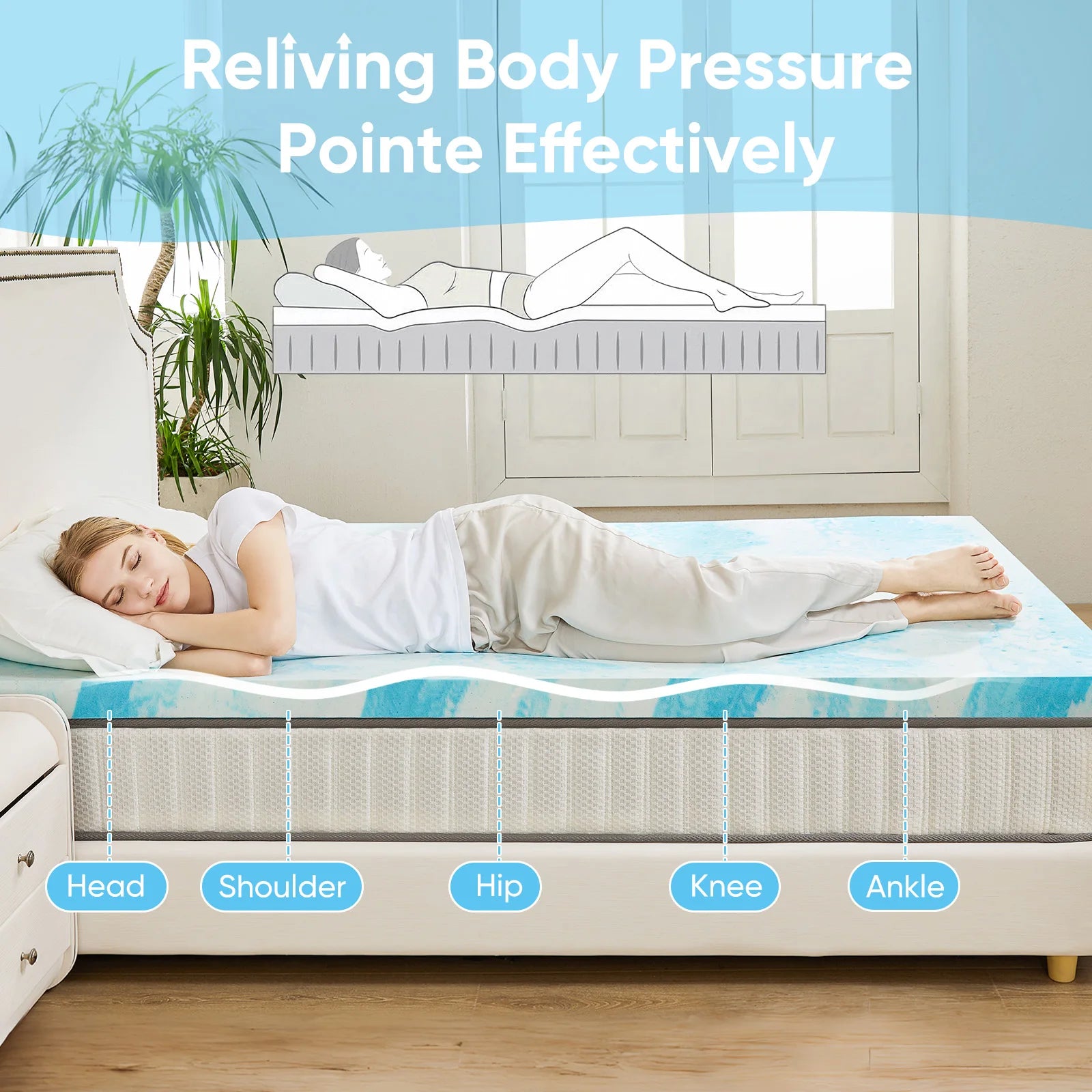 2-3 Inch Memory Foam Mattress Topper Queen Size Thick Gel  Cooling Mattress Soft and Breathable Bed Topper