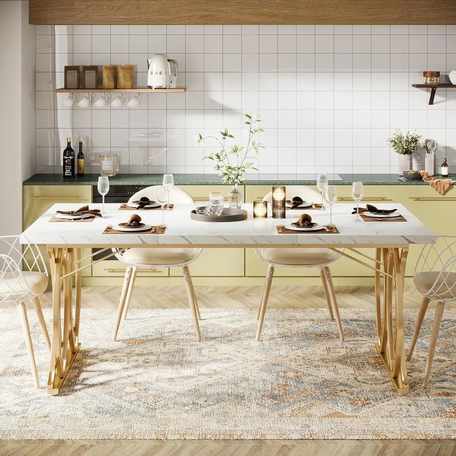 Modern Dining Table, 63" Large Kitchen Table for 4-6 People