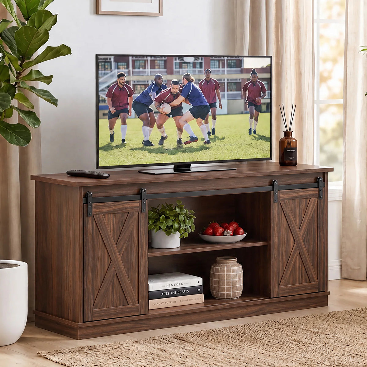 Wood Storage Shelves Cabinet For Living Room Modern Media TV Console Table TV Stand for 65 Inch Television Storage Organization Beside Nightstand Tables