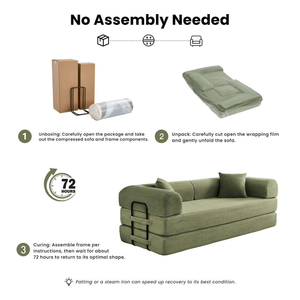 79’’ Folding Convertible Sofa Bed Corduroy Upholstered Boneless Couch, Loveseat Sleeper sofa