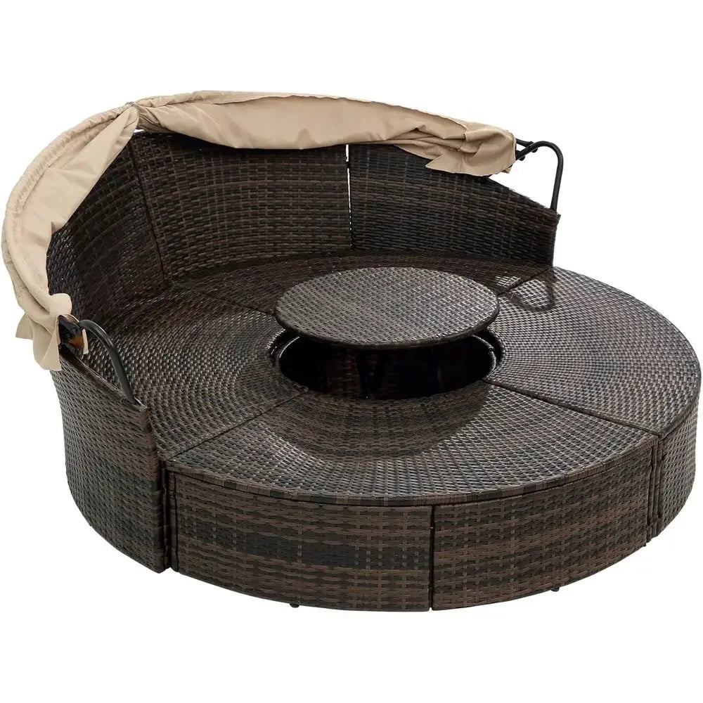 Outdoor Patio furniture Set Daybed Round Lounge with Retractable ,Lid