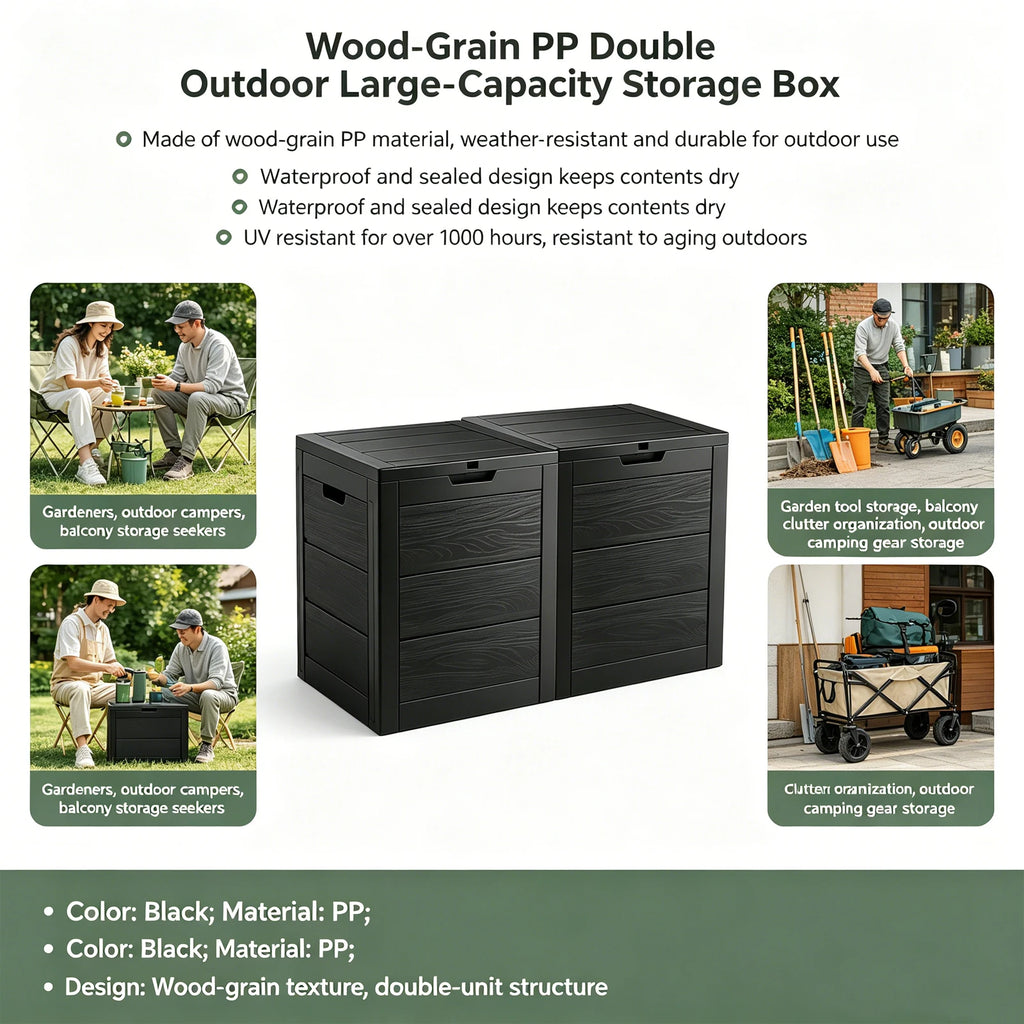 70 Gallon Outdoor Deck Storage Box, Waterproof Wood Grain Resin Patio Storage Bench