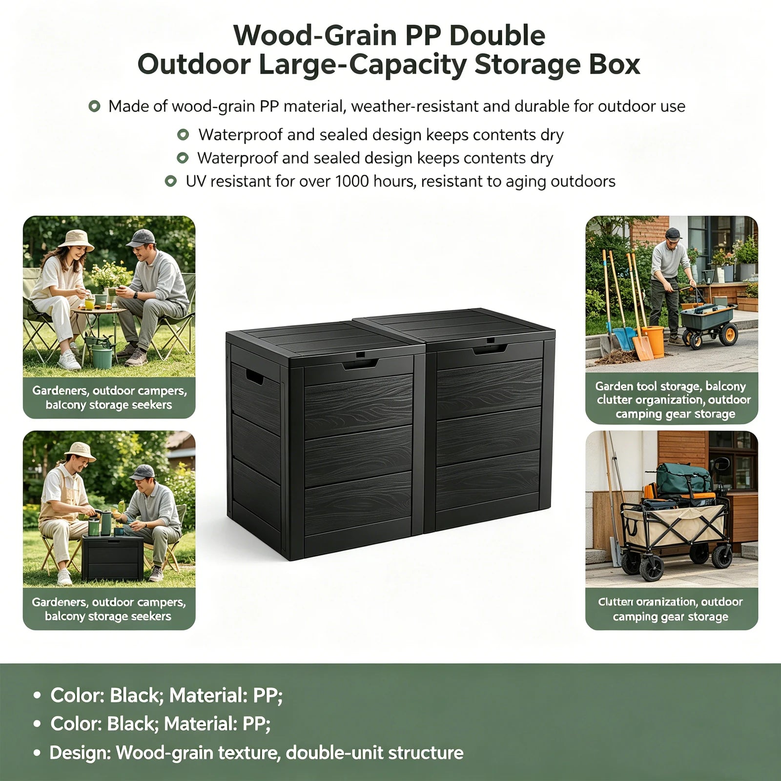 70 Gallon Outdoor Deck Storage Box, Waterproof Wood Grain Resin Patio Storage Bench