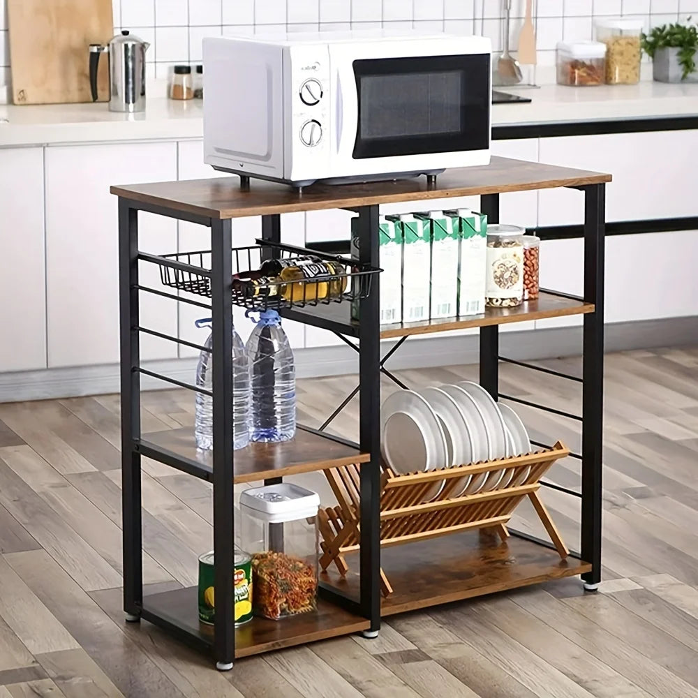 4 Tier Kitchen Bakers Rack Microwave Oven Stand Storage Coffee Bar Shelf Hooks