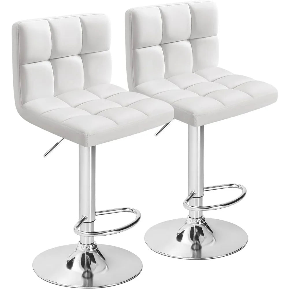 Bar Stools Modern Leather Swivel Adjustable Hydraulic Bar Stool Set of 2 (White)