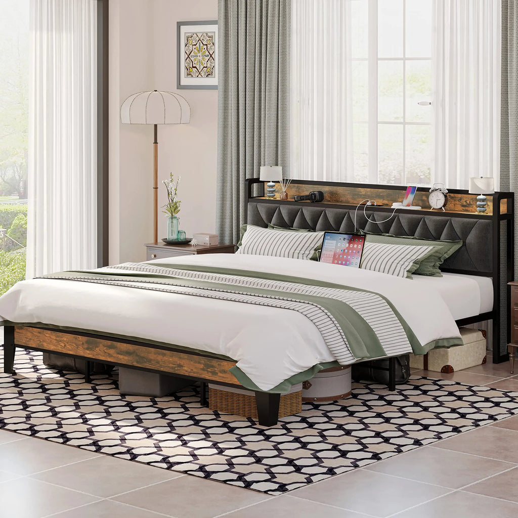 Twin/TwinXL/Full/Queen/King/CaliforniaKing Bed Frames, Storage Headboard with Outlets